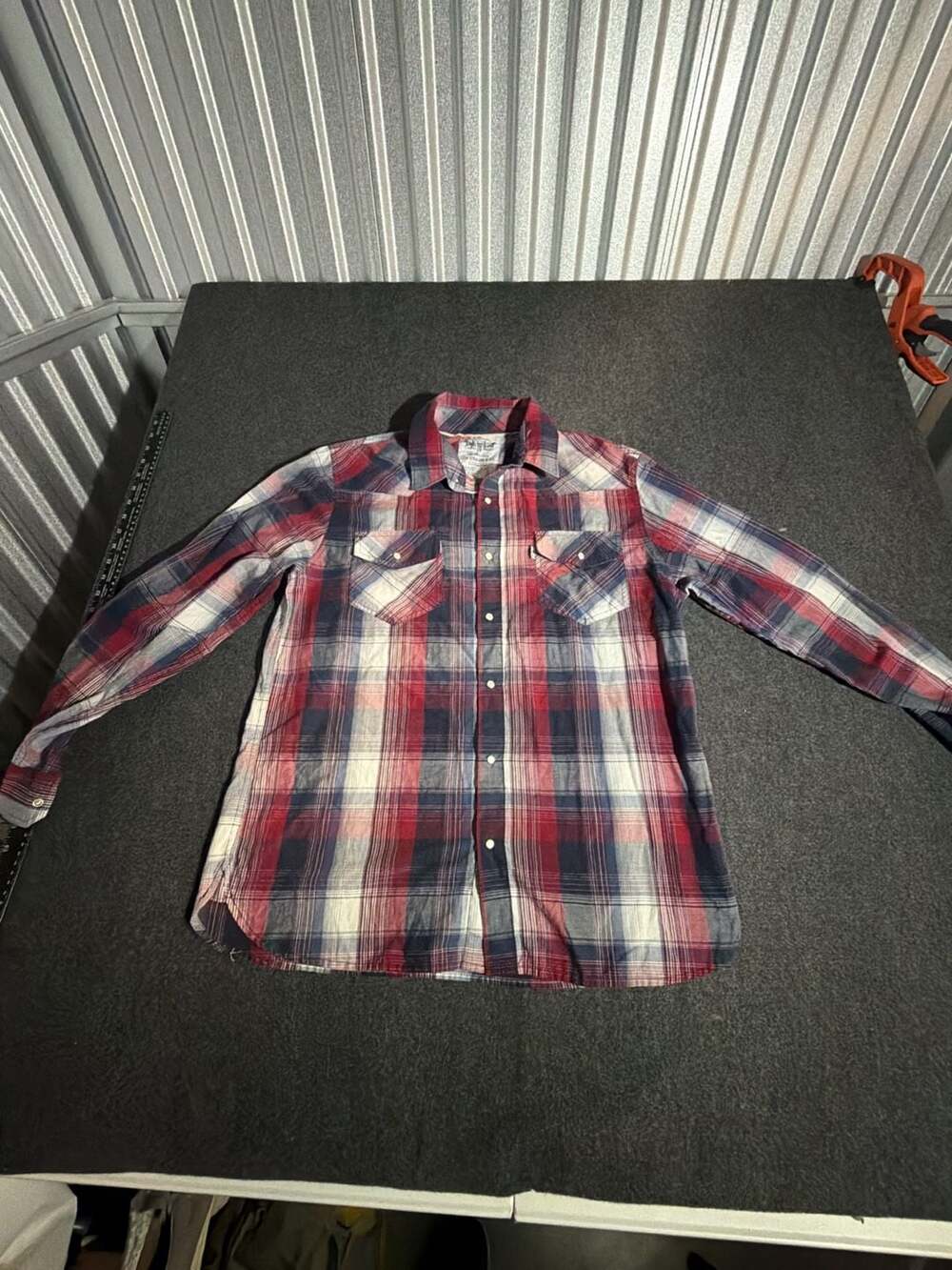 Levi Strauss & Co. Western Pearl Snap Plaid Shirt Large Red Blue